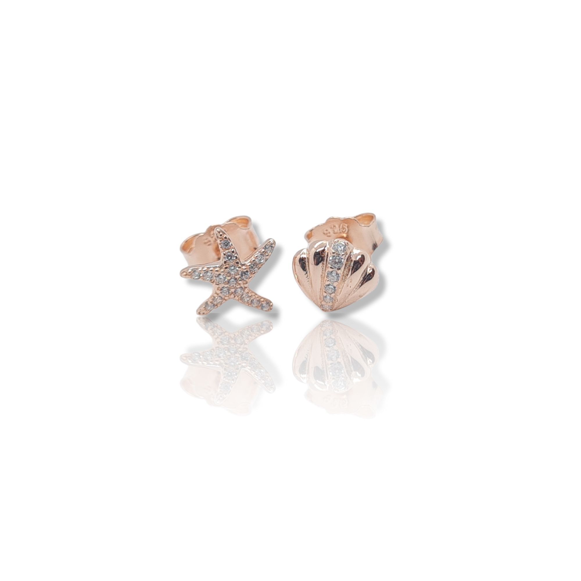 Rose gold plated silver 925º earrings with starfish & seashell (code FC005511)